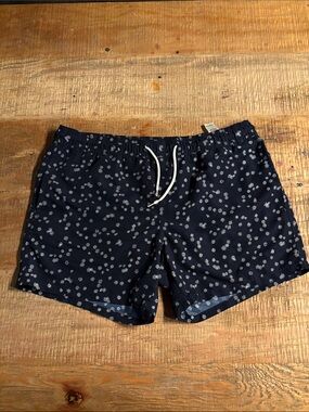 Topman Navy Floral Print Swim Trunks